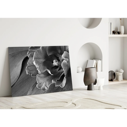 Black-and-white peony on glass wall art canvas print for home