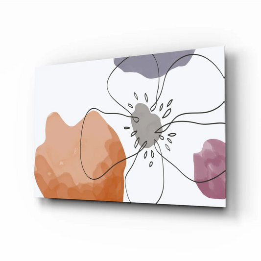 Bold abstract floral wall art canvas print in peach purple gray