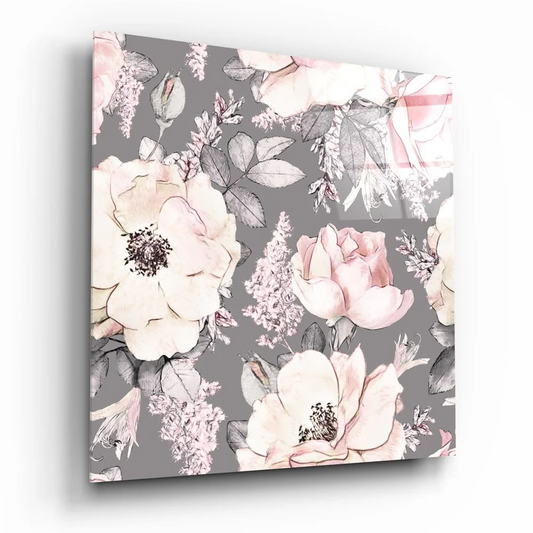 Stunning pink rose tempered glass art panel with delicate floral design