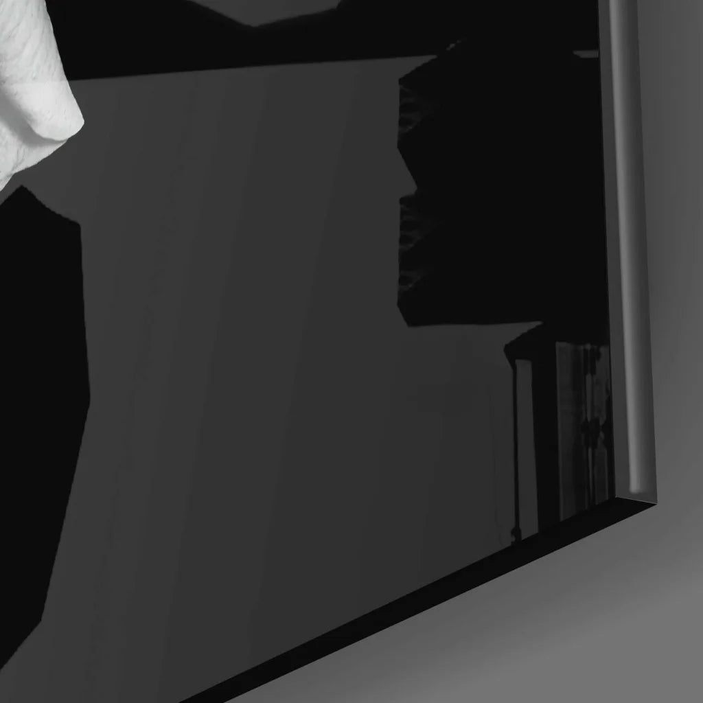 Stunning black rose glass wall art with distorted mirror reflections