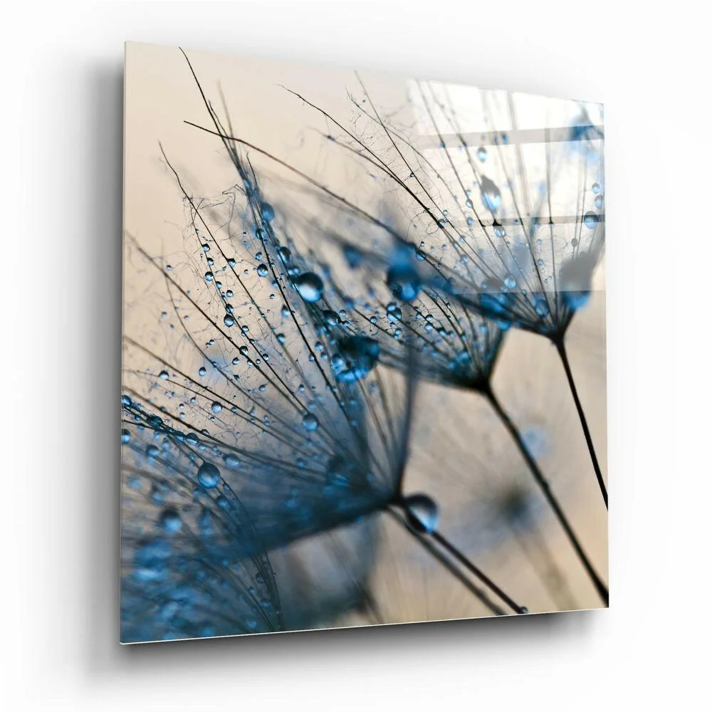 Stunning Blue Dandelion Glass Wall Art with Dewdrops | Insigneart USA | vintageantiquesgifts.com