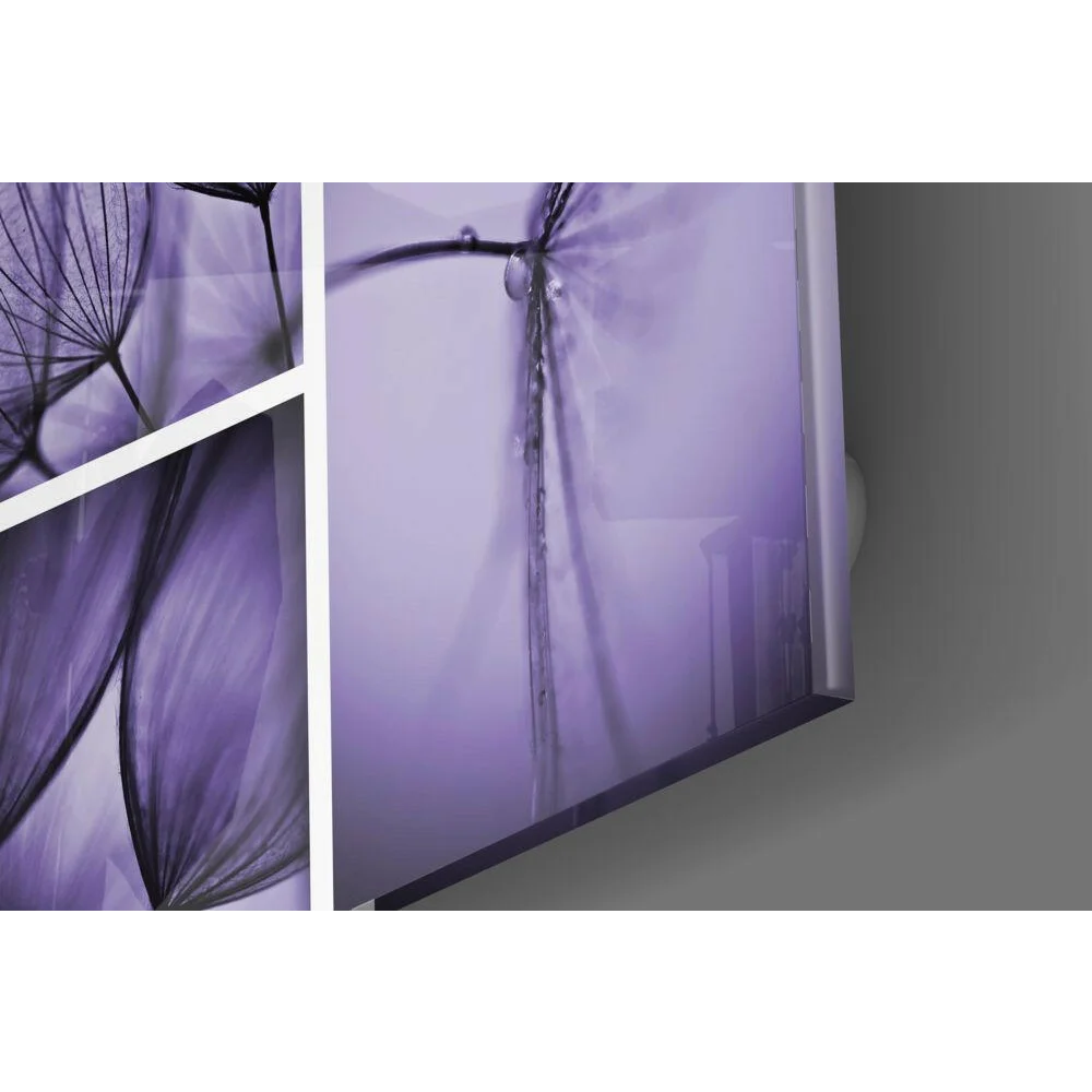 Modern purple dandelion glass wall art triptych print