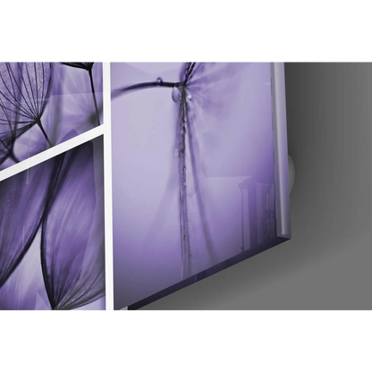 Modern purple dandelion glass wall art triptych print