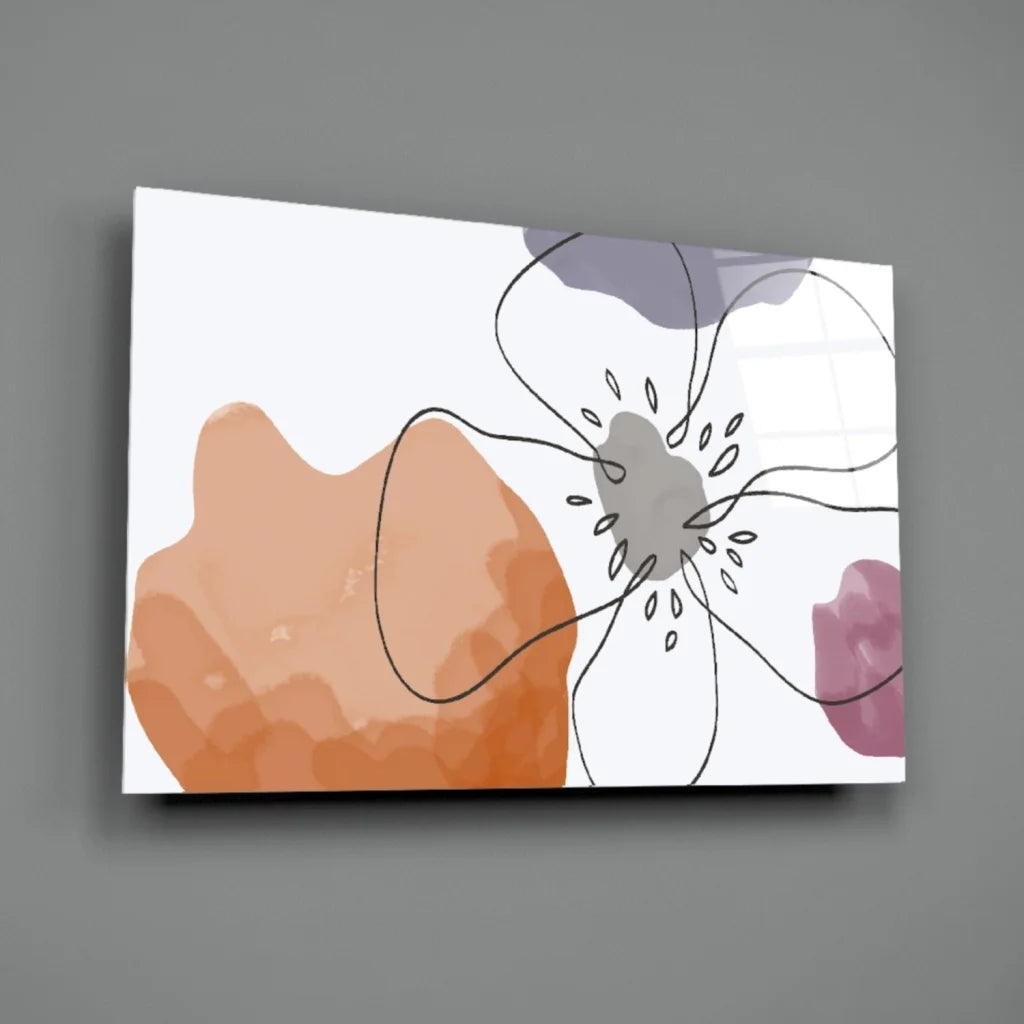 Bold abstract floral wall art canvas in peach purple gray watercolor blooms