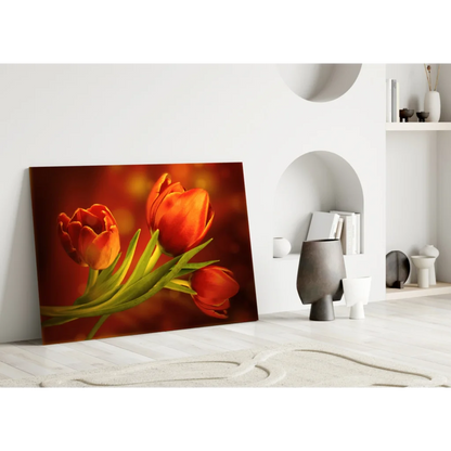 Glowing Orange Tulips Canvas Wall Art Print | Modern Wall Art Decor | vintageantiquesgifts.com