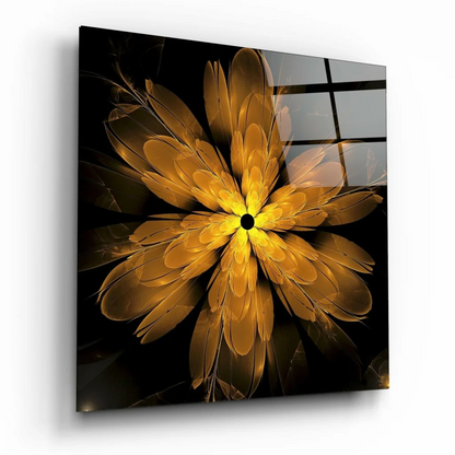 Radiant Golden Fractal Flower Glass Wall Art | Insigneart USA | vintageantiquesgifts.com