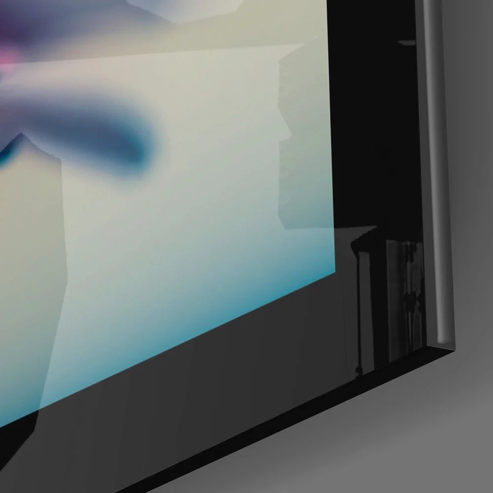 Stunning pink purple flower glass wall art in modern black frame