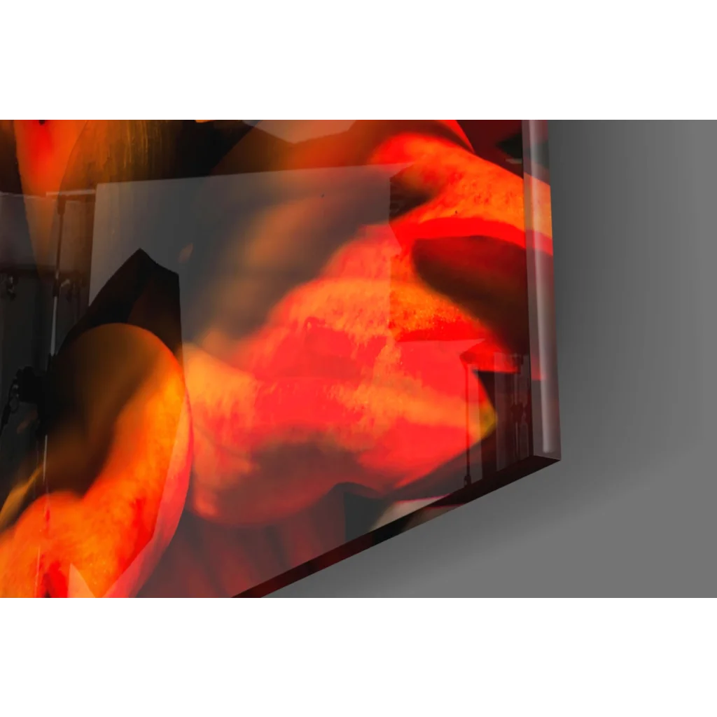 Vibrant red orange abstract on sleek monitor, stunning orange dahlia glass wall art