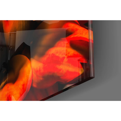 Vibrant red orange abstract on sleek monitor, stunning orange dahlia glass wall art
