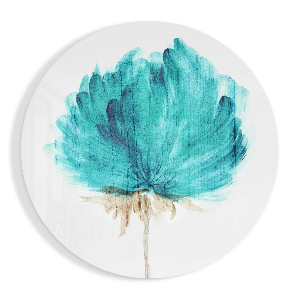 Vibrant teal watercolor poppy on tempered glass art