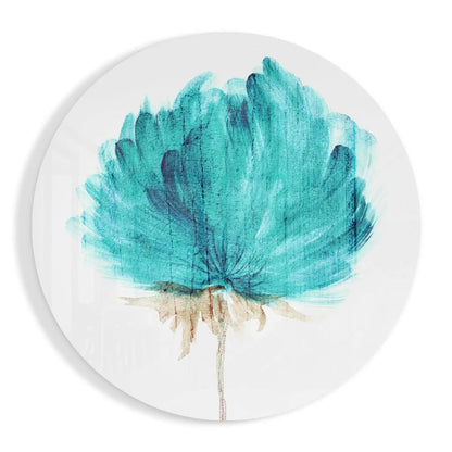 Vibrant teal watercolor poppy on tempered glass art