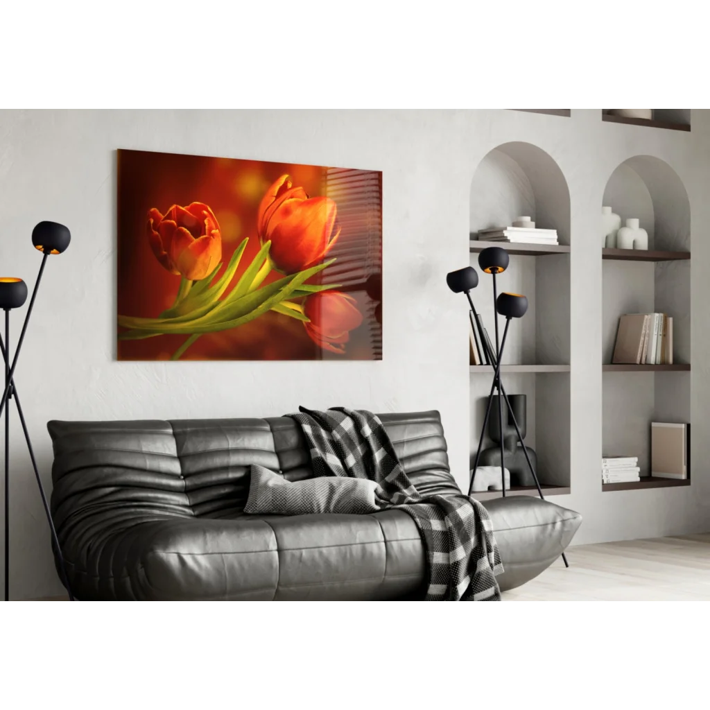 Glowing Orange Tulips Canvas Wall Art Print | Contemporary Home Wall Art | vintageantiquesgifts.com