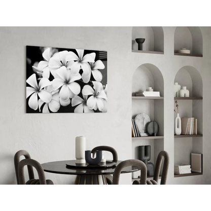 Stunning black-and-white plumeria blooms canvas wall art