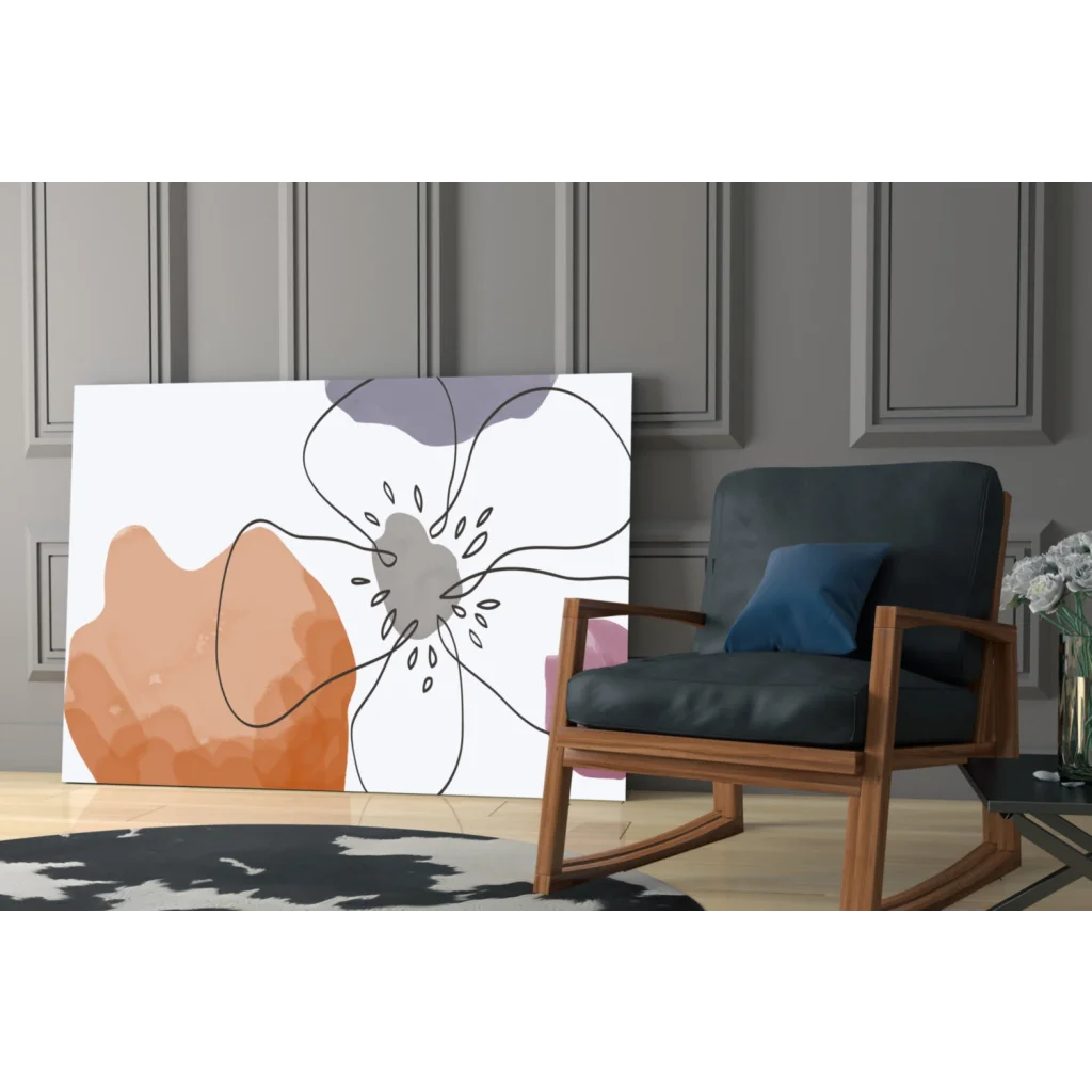 Bold abstract floral wall art canvas in orange purple gray