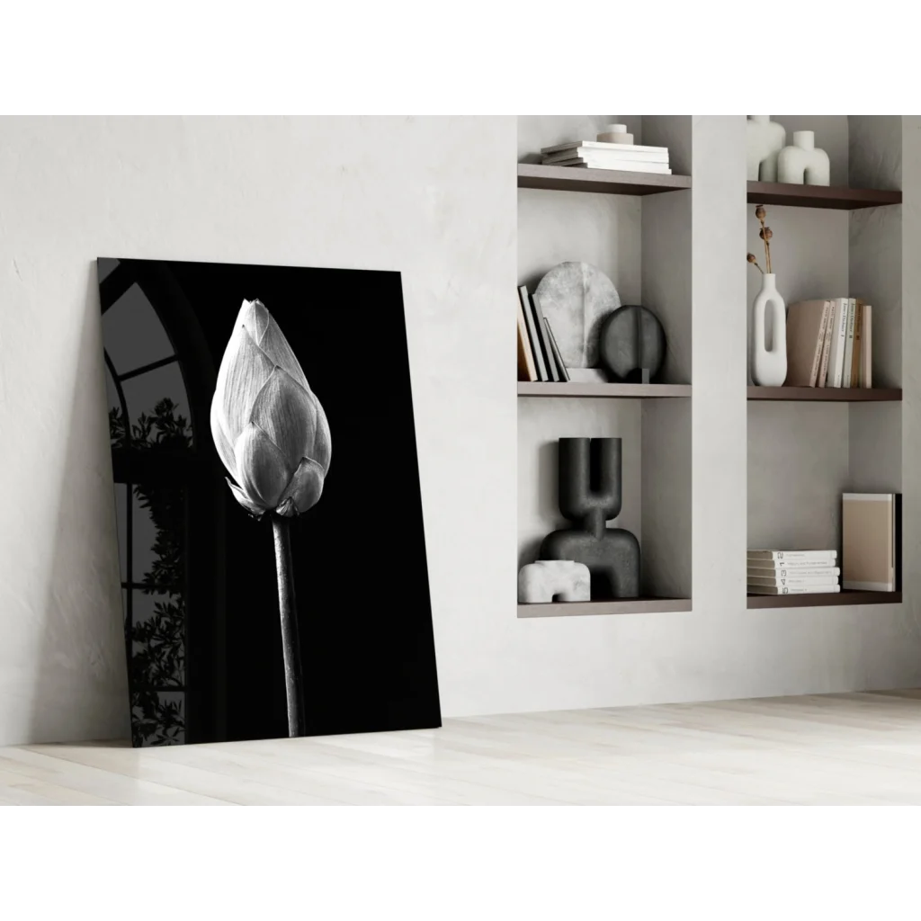 Monochrome lotus bud canvas wall art close-up print