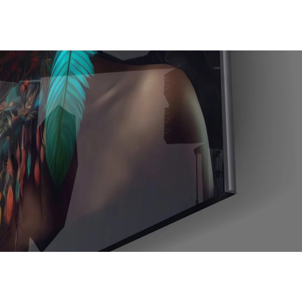 Stunning Feathered Goddess glass wall art portrait on TV