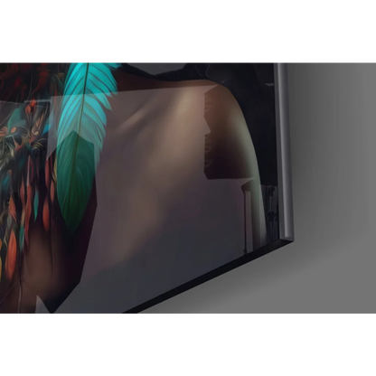 Stunning Feathered Goddess glass wall art portrait on TV