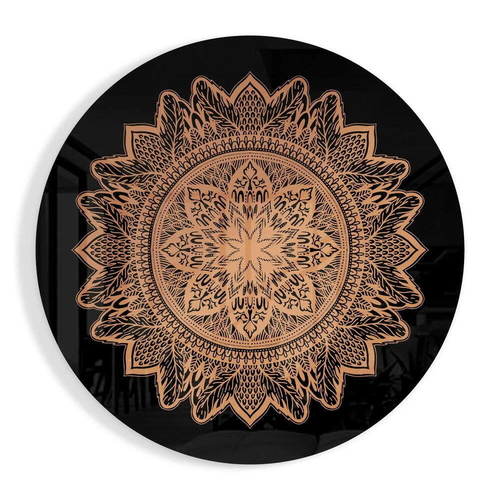Stunning mandala tempered glass art in metallic rose gold finish