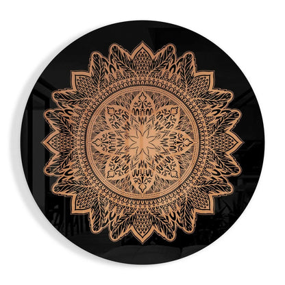 Stunning mandala tempered glass art in metallic rose gold finish