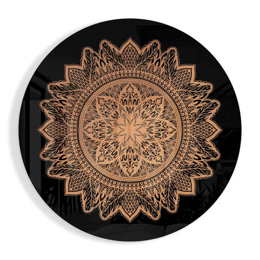 Stunning mandala tempered glass art in metallic rose gold finish
