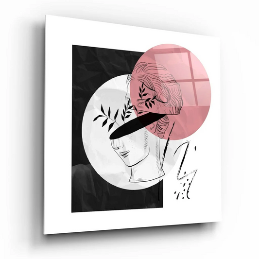 Modern profile wall art canvas with pink geometric accents