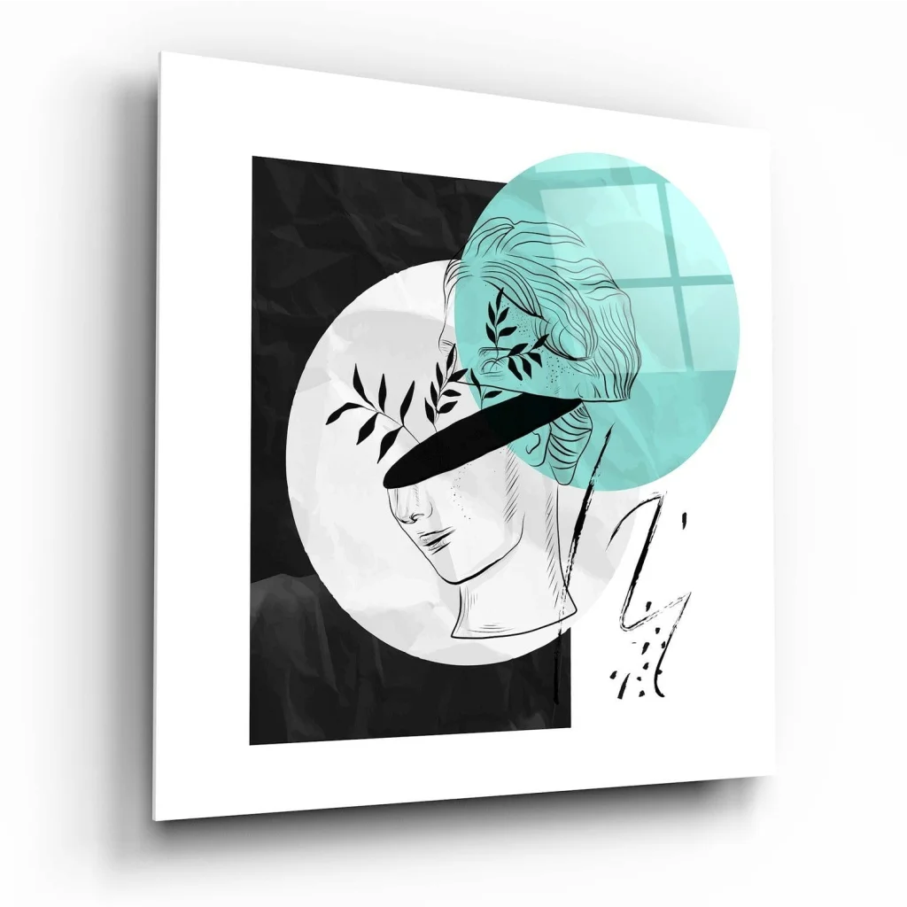 Stunning teal abstract profile wall art print with black white lines