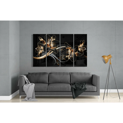 Stunning Black Gold Lily Glass Wall Art Canvas Set | Modern Wall Art Decor | vintageantiquesgifts.com