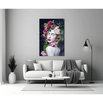 Floral Crown Beauty Glass Wall Art Print | Modern Wall Art Decor | vintageantiquesgifts.com