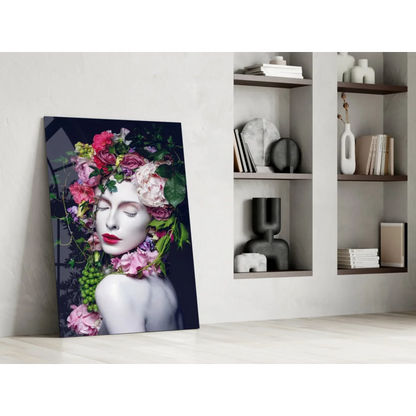 Vibrant floral crown beauty on glass wall art print