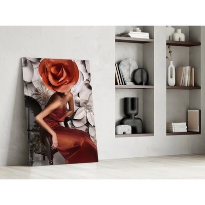 Stunning red rose lady in glass wall art canvas print