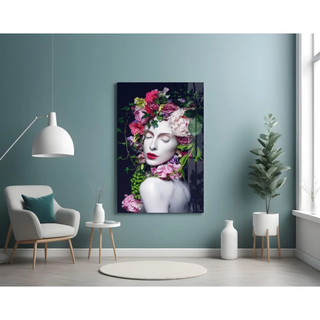 Floral Crown Beauty Glass Wall Art Print | Contemporary Home Wall Art | vintageantiquesgifts.com