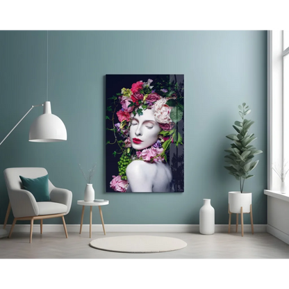Floral Crown Beauty Glass Wall Art Print | Contemporary Home Wall Art | vintageantiquesgifts.com