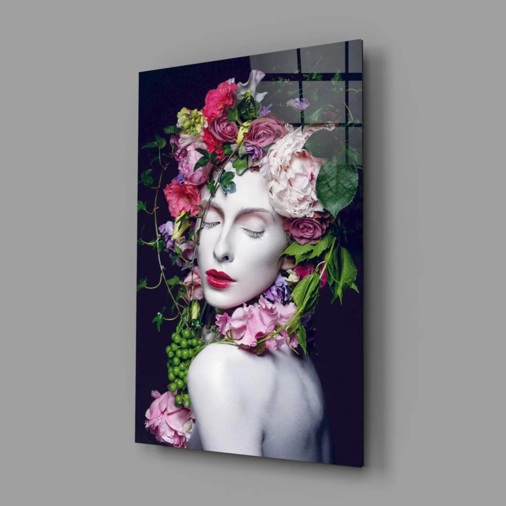 Floral Crown Beauty Glass Wall Art Print | Glass Wall Art Print | vintageantiquesgifts.com