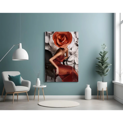 Stunning Red Rose Lady Glass Wall Art Canvas Print | Contemporary Home Wall Art | vintageantiquesgifts.com