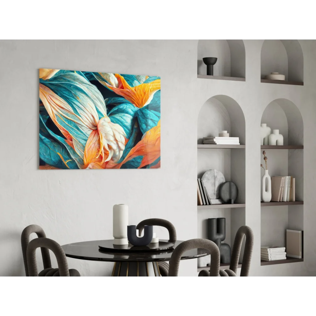 Swirling teal orange abstract glass wall art canvas print