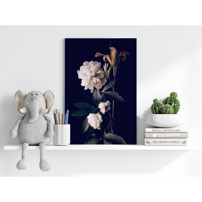Stunning Insigne aluminum prints of pink peonies on navy background