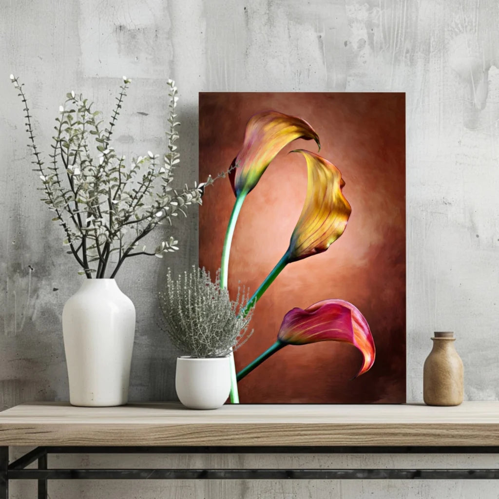 Vibrant gradient calla lilies on insigne aluminum prints