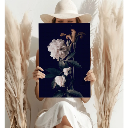 Stunning Insigne Aluminum Prints with Navy Botanical Blooms | Contemporary Home Wall Art | vintageantiquesgifts.com