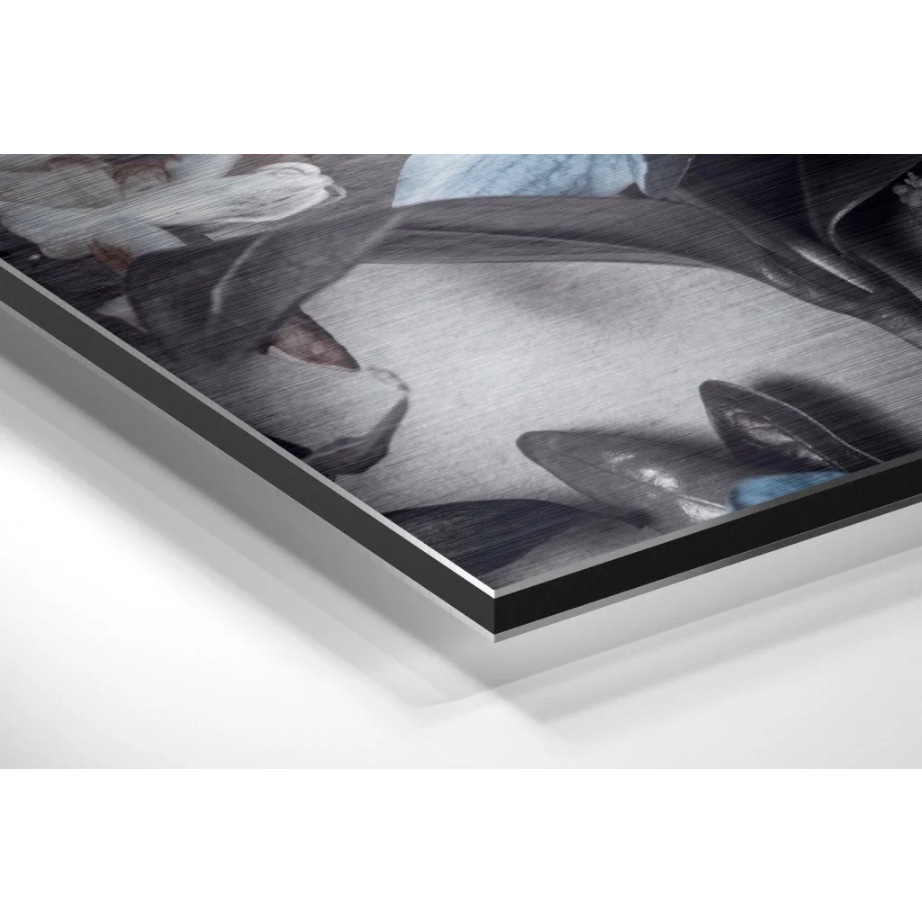 Glass Wall Art Stunning brushed aluminium dibond abstract floral wall art with blue accents