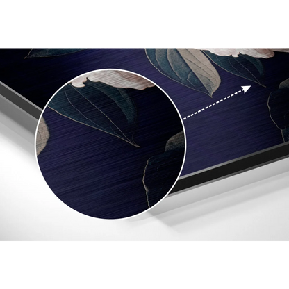 Stunning brushed aluminium dibond floral canvas wall art with green and cream leaves