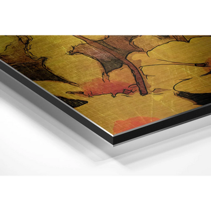 Golden abstract textured brushed aluminium dibond wall art in amber rust tones