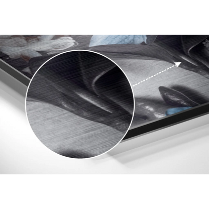 Stunning brushed aluminium dibond abstract floral wall art with black frame