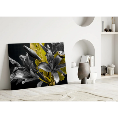 Stunning Black Yellow Lily Canvas Wall Art with Silver Accents | Modern Wall Art Decor | vintageantiquesgifts.com