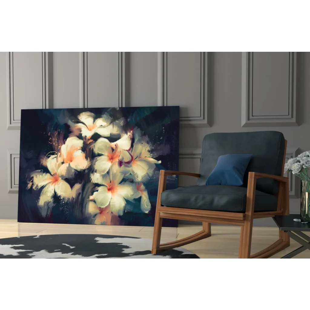Peach Blossom Navy canvas wall art with vibrant floral design