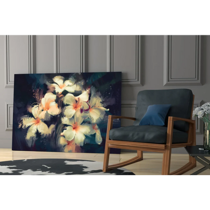 Peach Blossom Navy canvas wall art with vibrant floral design