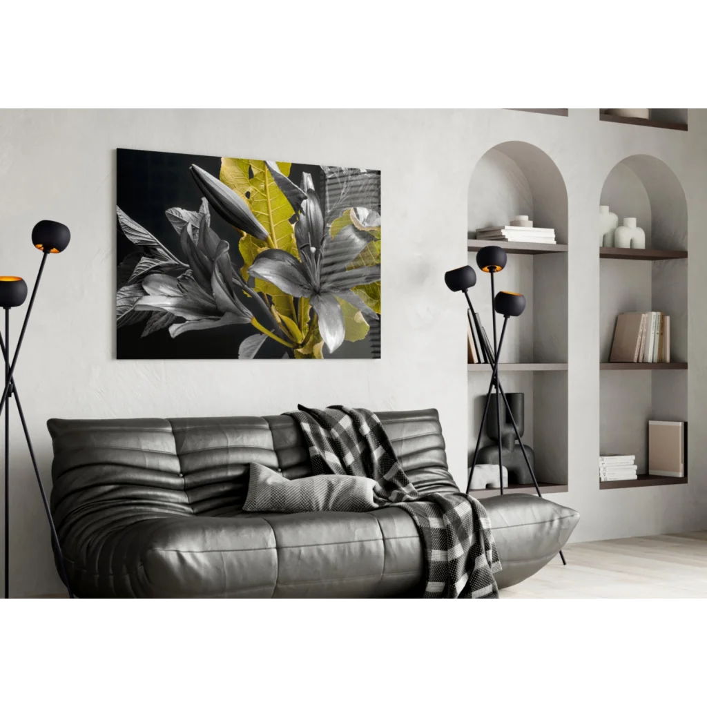 Stunning Black Yellow Lily Canvas Wall Art with Silver Accents | Contemporary Home Wall Art | vintageantiquesgifts.com