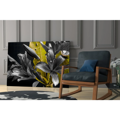 Stunning black yellow lily wall art canvas with silver accents