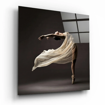 Dramatic white flowing fabric in ballerina glass wall art