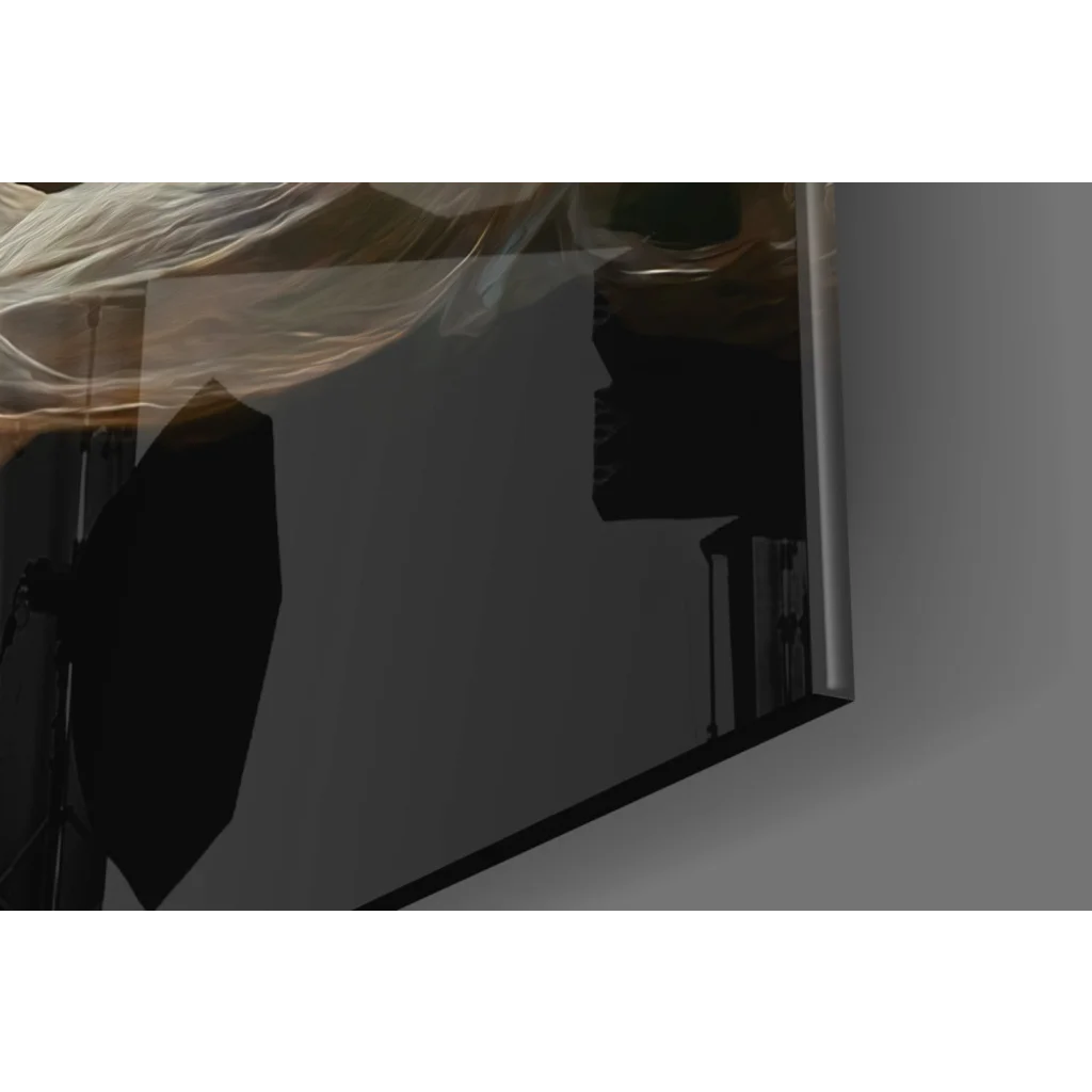 27-inch LG Ultrafine 4K monitor on flowing dancers glass wall art