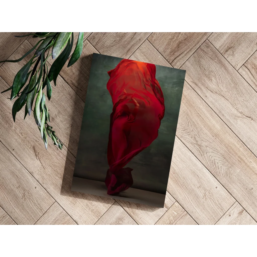 Vibrant flowing red fabric art print on aluminum for modern homes